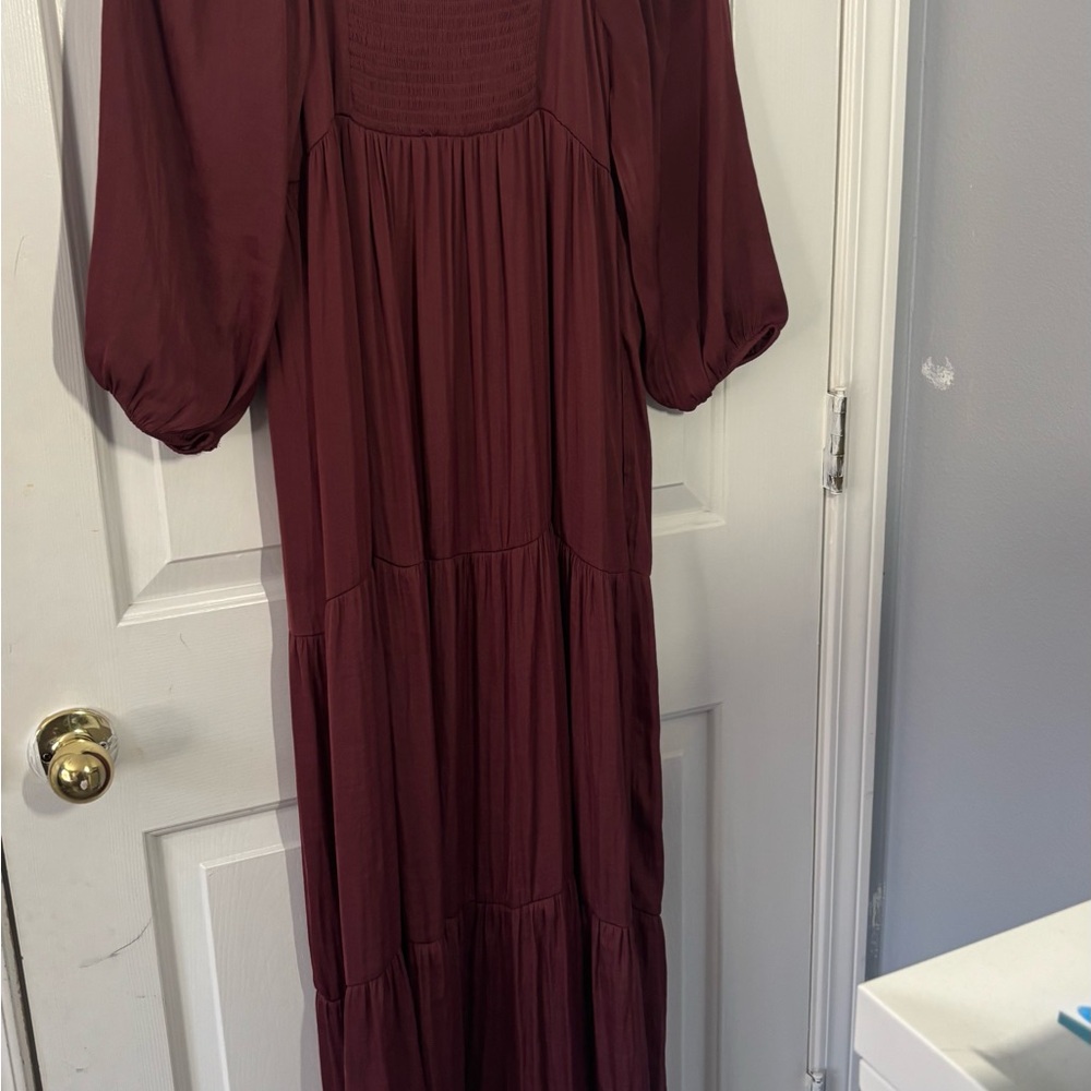 Soma Purple Tiered Pleated Sundress with 3/4 Bishop Sleeves